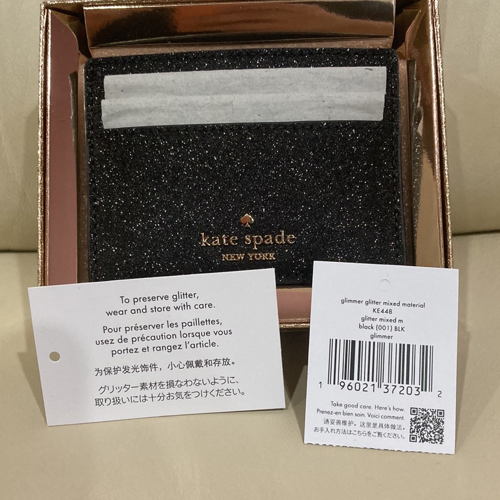 NWT Kate Spade Black Sparkle Glitter Glimmer Boxed Small Slim Card Holder Wallet - Picture 12 of 15